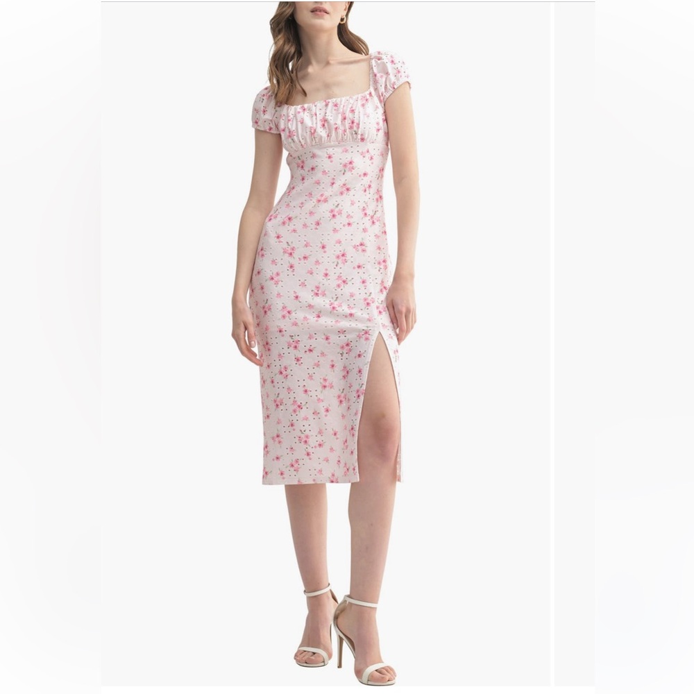 NWT Lush Puff Sleeve Eyelet Midi Dress